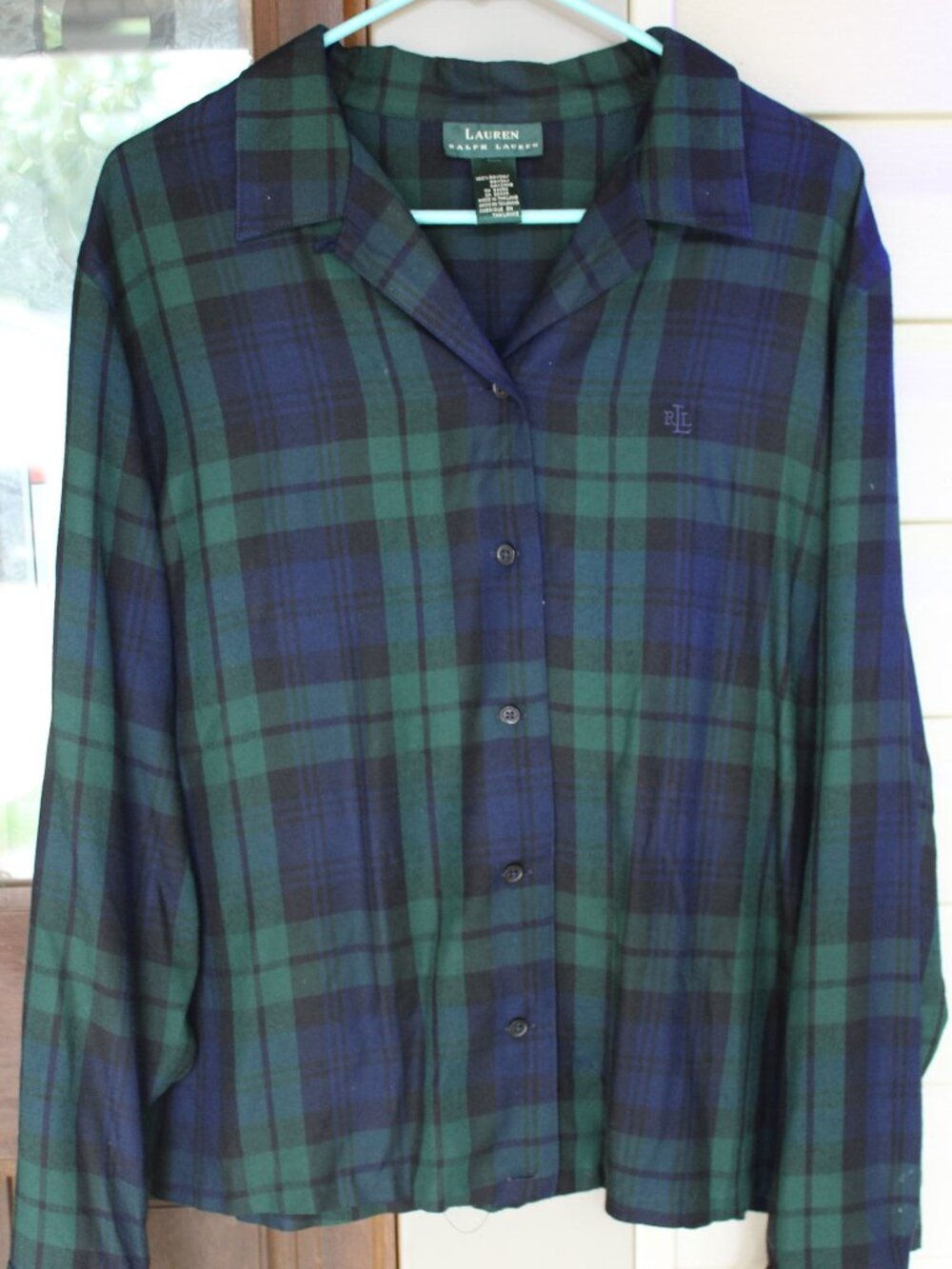 Lauren Ralph Lauren Size Large Long Sleeve Blue and Green Plaid